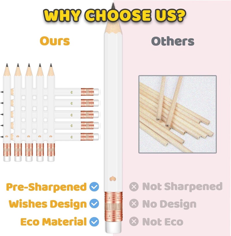 Vusnud 50Pcs - Bridal Shower Sharpened Half Pencils with Erasers, Pre-sharpened Pencils for Bridal Shower & Wedding Games, 4 Inches (Heart - White) - Image 2